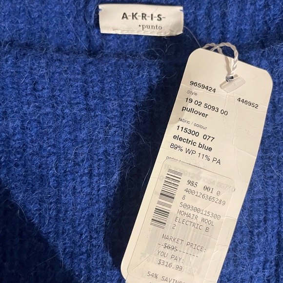 Akris punto alpaca blend boatneck pullover size 2 electric blue color nwt - Picture 3 of 6